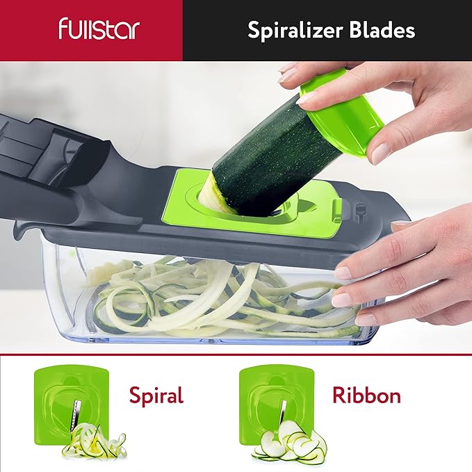 Fullstar Vegetable Chopper - Food Chopper - Onion Chopper - Vegetable Slicer & Spiralizer - Veggie Chopper with Container - Kitchen Gadgets - Home Essentials - Kitchen Accessories (4 in 1, Gray/Green)