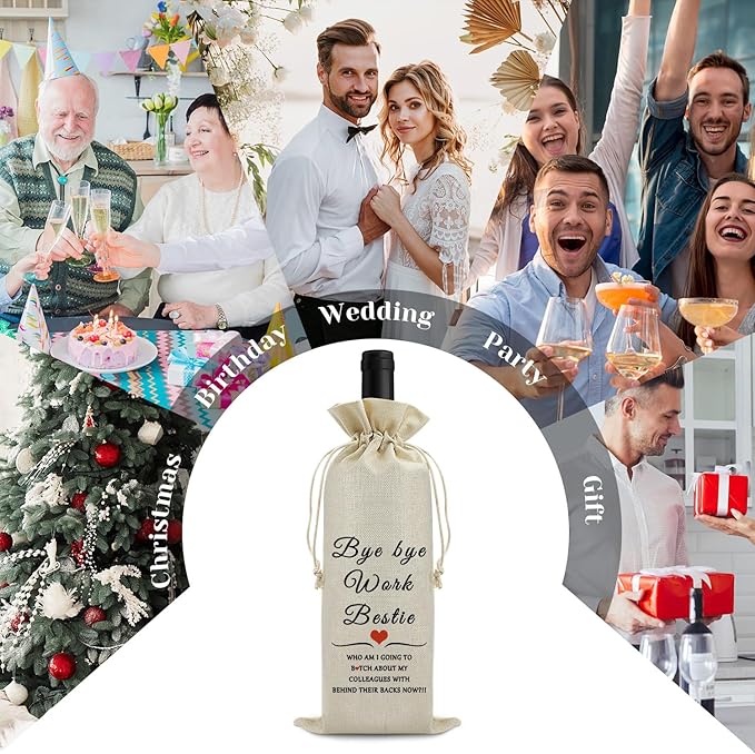 Goodbye Gift Coworker Leaving Gift Wine Bag Funny Going Away Gift Farewell Gift for Colleague Reusable Wine Bottle Bags Retirement Christmas Gift for Friends Coworker Drawstring Wine Wrapping Bag