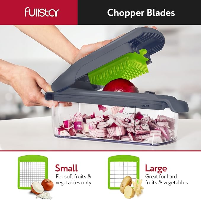 Fullstar Vegetable Chopper - Food Chopper - Onion Chopper - Vegetable Slicer & Spiralizer - Veggie Chopper with Container - Kitchen Gadgets - Home Essentials - Kitchen Accessories (4 in 1, Gray/Green)