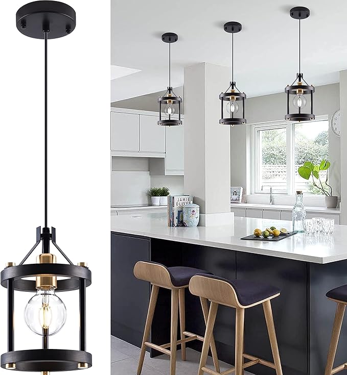 MO&OK Chandelier Set of 3 Vintage Pendant Light Fixture, Black Farmhouse Wooden Metal Chandeliers, Open Frame Hanging Lighting for Diningroom,Bar,Entrance Hall,Kitchen Island Living Room