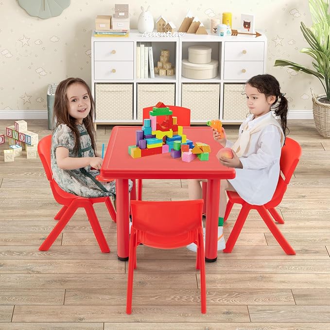 24" L x 24" W Kids Table and 4 Chairs Set, 1-8 Year Old Toddler Activity Craft Table for Toddlers Home, Nursery, Classrooms - Green Blue