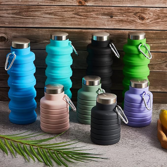 Lallisa 8 Pcs Collapsible Water Bottle Reusable Silicone Foldable Water Bottles 17 oz Portable Lightweight Sports Water Bottle with Carabiner for Gym Hiking Camping Travel (Fresh Colors)