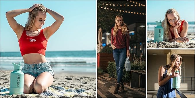 Coldest Sports Water Bottle with Straw Lid Vacuum Insulated Stainless Steel Metal Thermos Bottles Reusable Leak Proof Flask for Sports Gym (Matte Black, 64 oz)