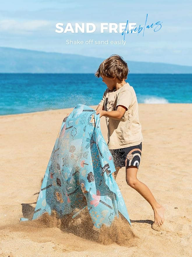 Kids Beach Towel 60''x30'', Quick Dry, Sand Free, Compact, Lightweight, Absorbent, Girls & Boys Large Microfiber Towels for Pool, Swim, Cruise Essentials, Lion