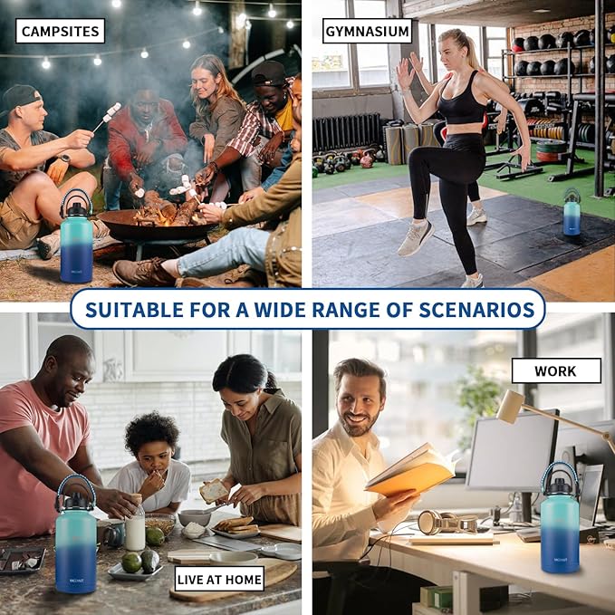 64oz Insulated Water Bottle with Straw&2 Lids,Stainless Steel Water Bottle with Paracord Handle,Double Vacuum Large Sports Water Jug Leak-proof Keep Cold & Hot for Outdoor Camping Biking Trip