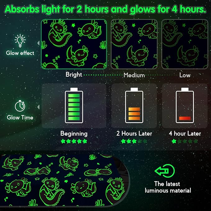Axolotl Gifts Toys for Girls Kids - Axolotl Blanket Glow in The Dark for Toddler Bedroom Decor Axolotl Gifts Toys for Kid 3 4 5 6 7 8 9 10 11 12