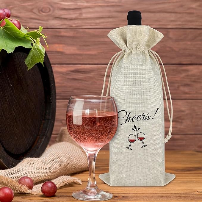 Graduation Gift for Daughter Son Birthday Gift for Women Men Wine Gift Bags Engagement Wedding Gift Housewarming Gift for Friends Promotion Gift for Coworker Christmas Drawstring Burlap Wine Wrap Bag