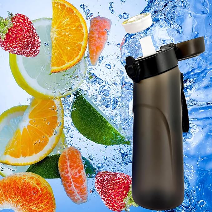 Air Water Bottle with Flavor Pods, 750ML Scent Water Cup with Flavor Pods Box,0% Sugar Fragrance Water Bottle Suitable for Outdoor Sports (Black+3pods)
