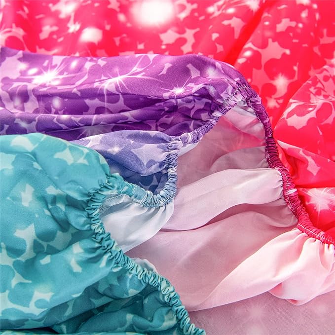 RYNGHIPY Colorful Glitter Bed Sheet Collections, Glitter Rainbow Theme Fitted Sheet Full Size, Mermaid Design Sheets Set for Girls (Pink Blue,Full)