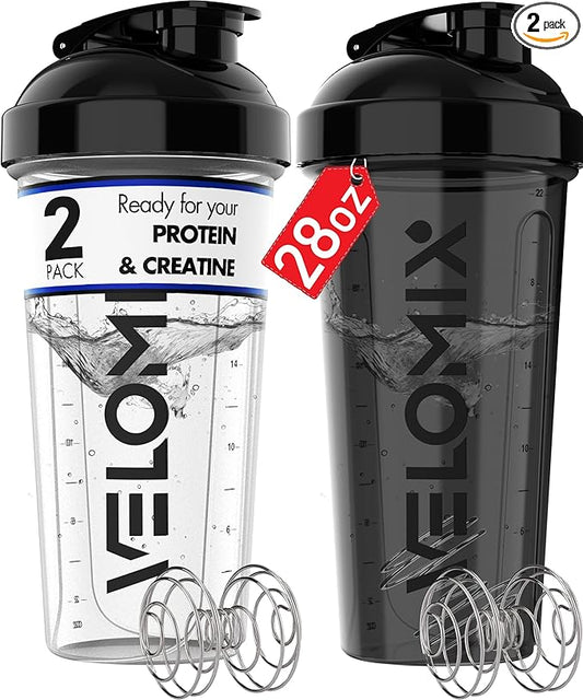 -2 Pack- 28 oz Protein Shaker Bottles for Protein Mixes - 2x Wire Whisk | Leak Proof Shaker Cups for Protein Shakes | Protein Shaker Bottle Pack | Shakers for Protein Shakes