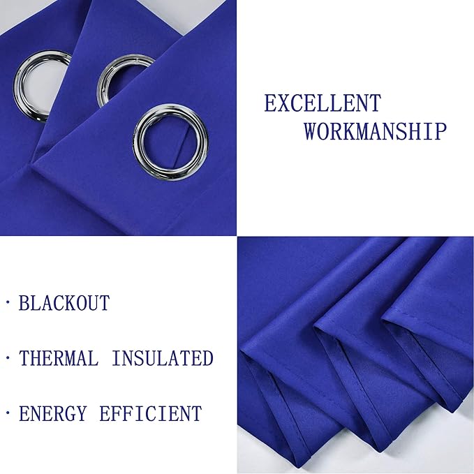 Royal Blue Valances for Bedroom Solid Blackout Thermal Insulated Cobalt Blue Valances for Windows for Living Room Kitchen Loft Grommet Top 1 Panel