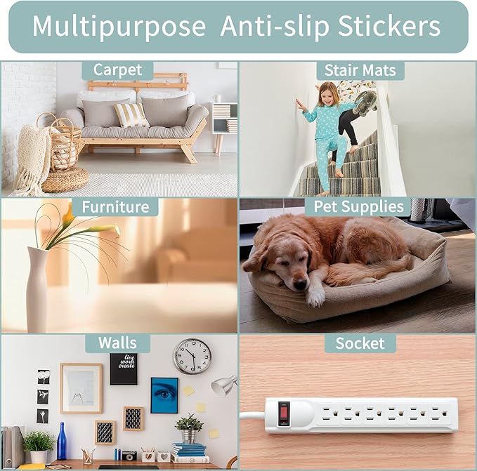 Non Slip Rug Grippers, 12 Pairs Anti Slip Rug Tape Keep Corners Flat, Kitchen Rugs and Mats Non Skid Washable Carpet Tape, Carpet Pad Rug Grippers for Hardwood Floors and Area Rugs