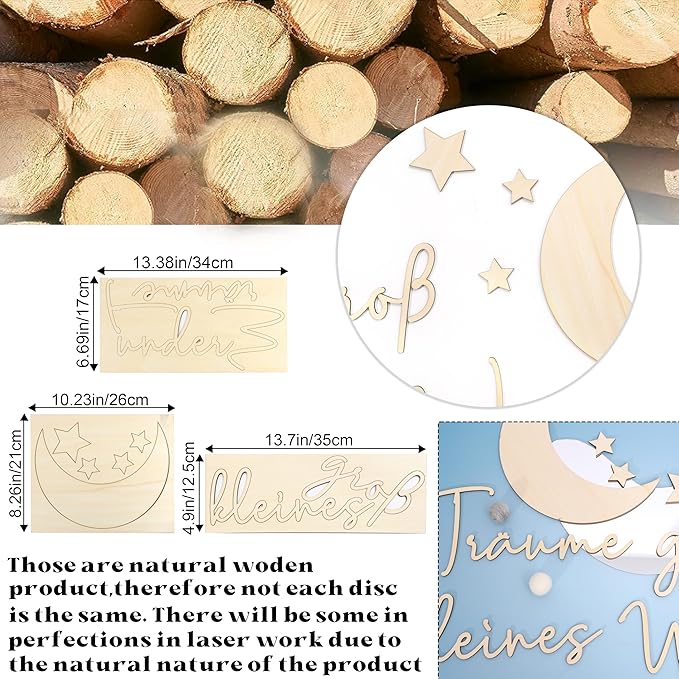 Lettering Wood Träume groß kleines Wunder - Plywood Words Sign for Decoration, Children's Room Saying Quote, Nursery Wall Art, Wooden Word Text Art (Träume groß kleines Wunder)