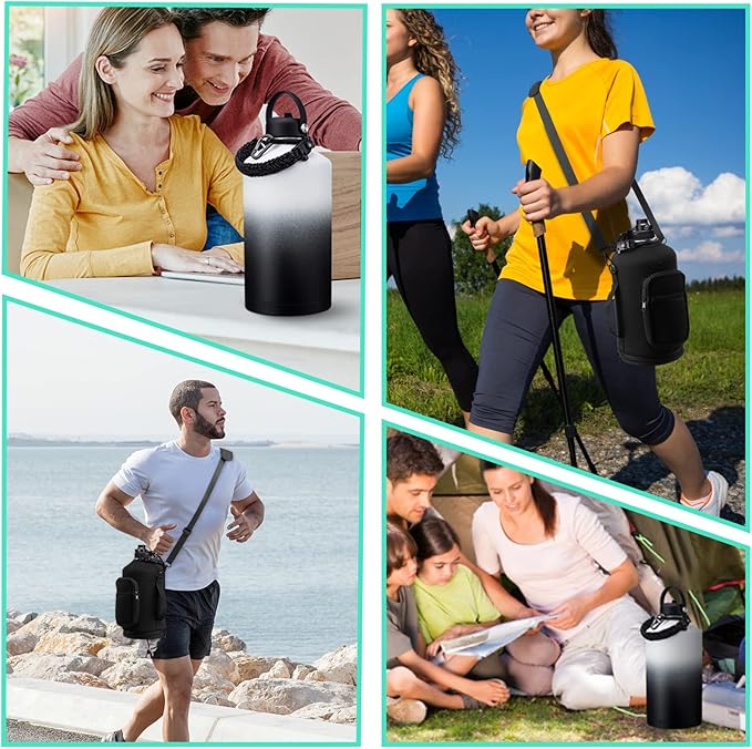 Insulated Water-Jug Gallon Water Bottles - with Straw & Spout Lids, Paracord Handle & Bottle Carrier, 128OZ Metal Gallon Water Bottle Large, Vacuum Thermo Jug Stainless Steel Water Flask Jug Outdoor