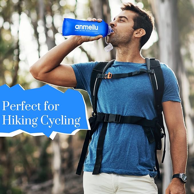 6 Pack TPU Soft Folding Water Bottles Sports Collapsible Flask Water Bottle Pocket Folding Handheld Soft Water Bottle for Hydration Pack for Hiking Running Cycling Climbing(500ml/16.9oz)