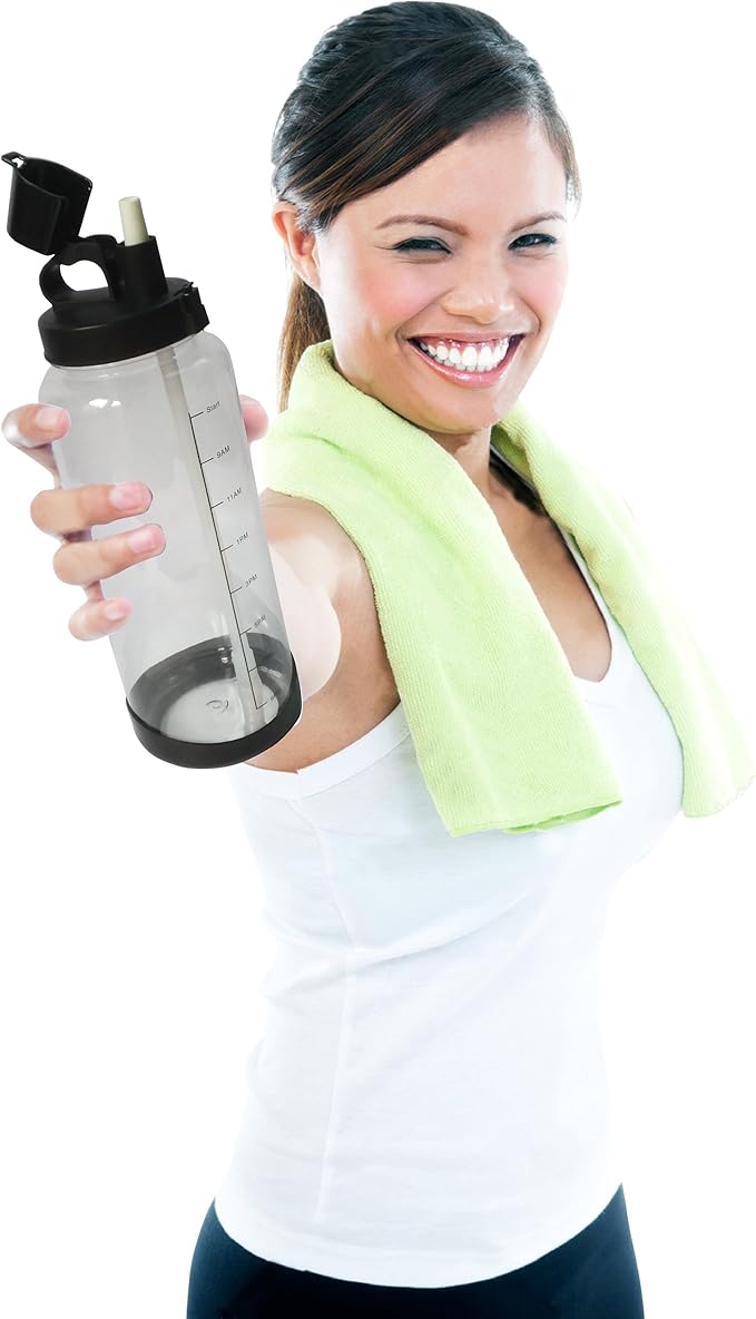 Hydration Bottle 64 oz (2 Liter) Daily Water Tracker - Time Marked to Ensure You Drink 64 Ounces of Water Throughout the Day. Make Sure You Stay Hydrated.