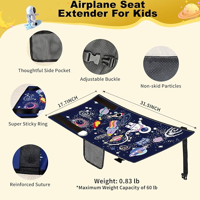Airplane seat Extender for Kids,Airplane Bed for Toddler,Toddler Airplane Travel Essentials-Portable Toddler Travel Plane Bed, Toddler Airplane Bed Must Haves for Kids Baby