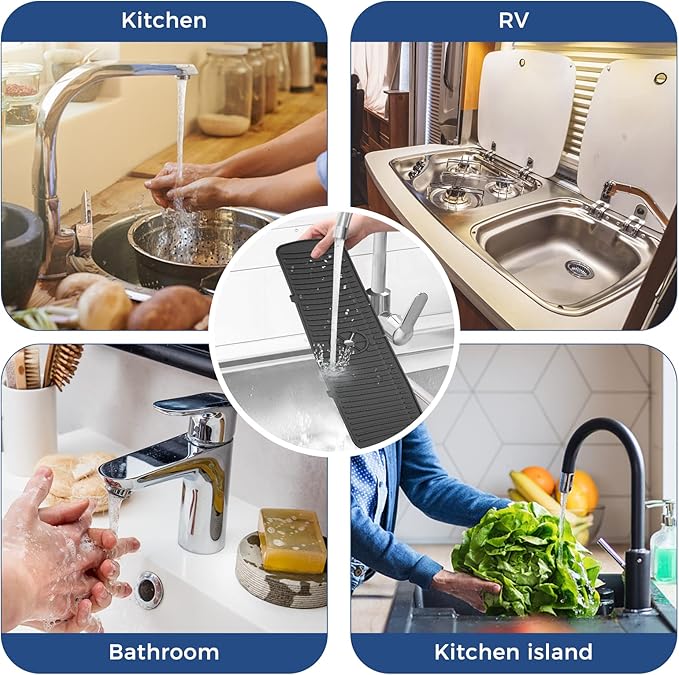 BFONS Silicone Faucet Handle Drip Catcher Tray, 24in x 5.55in, Black