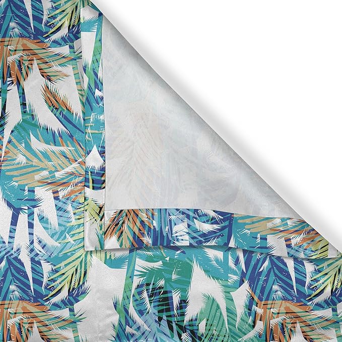 Ambesonne Palm Leaf Valance & Tier Curtain 3 pcs Set, Tropical Summer Print with Palm Abstract Nature Pattern Fantasy Dream, Window Treatments for Room Kitchen Decor, 55" x 24", Blue Mint Green Orange
