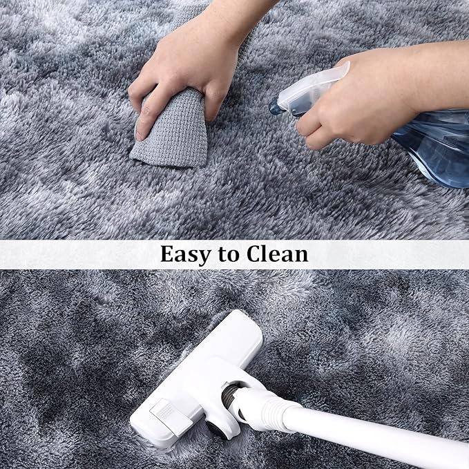 Fluffy Area Rugs for Bedroom, Super Soft Shaggy Rug 5 x 8 ft, Plush Furry Indoor Modern Floor Carpet for Nursery Room Teen Kids Room Home Office Decor, Non Slip Rug, Tie-Dyed Dark Grey