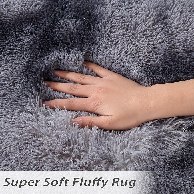 Fluffy Area Rugs for Bedroom, Super Soft Shaggy Rug 5 x 8 ft, Plush Furry Indoor Modern Floor Carpet for Nursery Room Teen Kids Room Home Office Decor, Non Slip Rug, Tie-Dyed Dark Grey