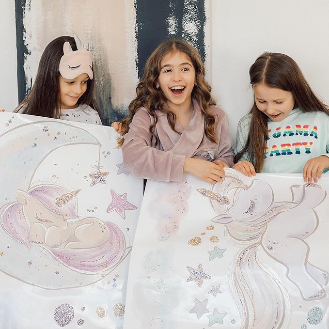 Unicorn Wall Decals for Kids by Lipastick - 209 pcs Unicorn Wall Stickers Peel and Stick - Wall Decals for Girls Kids Baby Nursery Bedroom - Kids Colorful Decals Glittered Moon Stars Clouds XXL Size