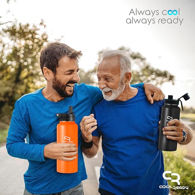 40oz Orange Water Bottle Stainless Steel - With Handle Straw Lid, Coffee Thermos, Chug Water Bottle - Double Walled Stainless Metal Water Bottle - Gym, Outdoor, Office – Leak Proof