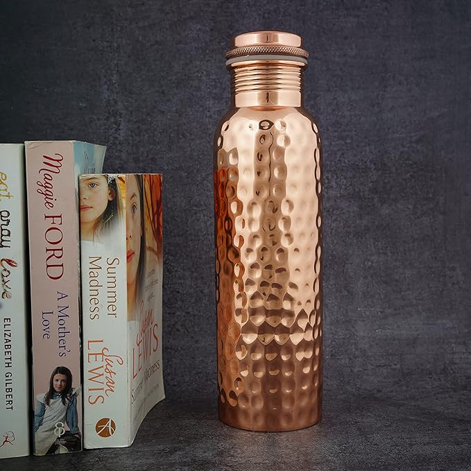 Copper Water Bottle for Drinking 34 oz Copper Ayurveda Pure Copper Water Bottle Ayurvedic Water Bottle with Lid Leak Proof Joint Less Water Bottle Travel Bottle for Gym, Office, Hiking,Outdoor Bottle