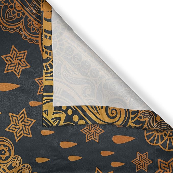 Ambesonne Mandala Long Kitchen Curtains, Bohemian Paisley Ornament Tattoo Vintage Design Print, Two Panels Drapes with Rod Pocket Room Decor, 55" x 45", Grey Charcoal