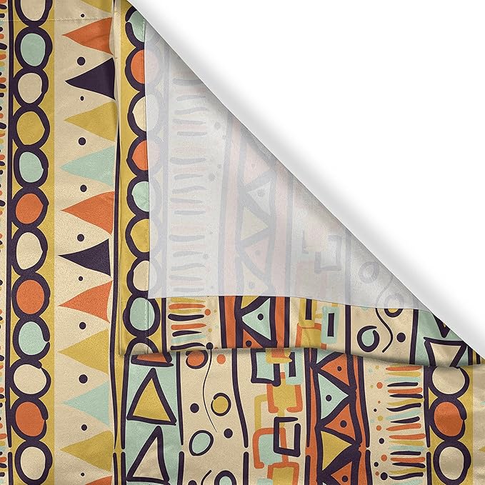 Ambesonne Prehistoric Long Kitchen Curtains, Mexican Style Doodles with Triangles Circles Folkloric Geometric Tribal, Two Panels Drapes with Rod Pocket Room Decor, 55" x 45", Pastel Yellow