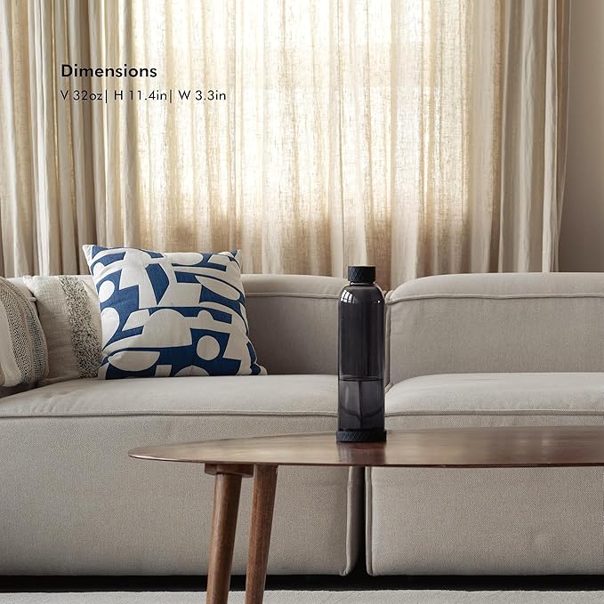 KIVY 32 oz Glass Water Bottle with Silicone Sleeve - BPA free Glass Water Bottles 32 oz - Black water bottles glass bottle - Borosilicate glass water bottle 32 oz - Reusable black water bottle glass