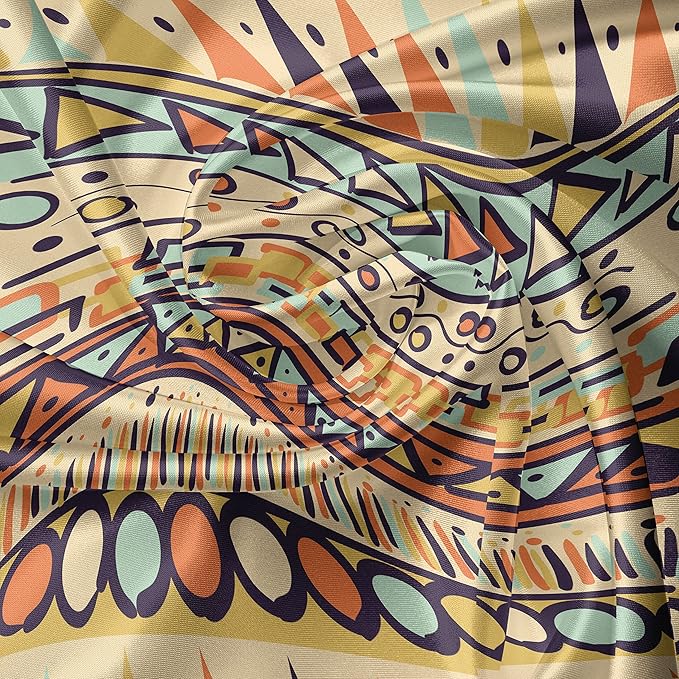 Ambesonne Prehistoric Valance & Tier Curtain 3 pcs Set, Mexican Style Doodles with Triangles Circles Folkloric Geometric Tribal, Window Treatments for Kitchen Room Decor, 55" x 36", Pastel Yellow