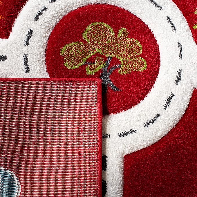 SAFAVIEH Carousel Kids Collection Accent Rug - 2' x 3', Red & Ivory, Neighborhood Design, Non-Shedding & Easy Care, Ideal for High Traffic Areas for Boys & Girls in Playroom, Bedroom (CRK192Q)