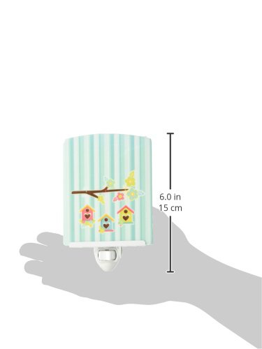 Caroline's Treasures BB7011CNL Birdhouses on Blue Stripes Ceramic Night Light Compact, UL-Certified, Ideal for Bedroom, Bathroom, Nursery, Hallway, Kitchen, 6x4x3, Multicolor