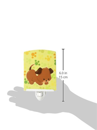 Caroline's Treasures BB7078CNL Puppy on Green Pawprints Ceramic Night Light Compact, UL-Certified, Ideal for Bedroom, Bathroom, Nursery, Hallway, Kitchen, 6x4x3, Multicolor