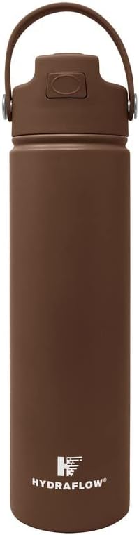Hydraflow Hybrid - Triple Wall Vacuum Insulated Water Bottle with Flip Straw (25oz, Cocoa) Stainless Steel Metal Thermos, Reusable Leak Proof BPA-FREE for Sports and Travel