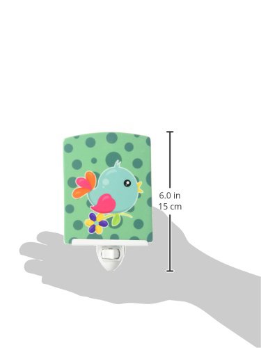 Caroline's Treasures BB7100CNL Bird on Teal Polkadots Ceramic Night Light Compact, UL-Certified, Ideal for Bedroom, Bathroom, Nursery, Hallway, Kitchen, 6x4x3, Multicolor