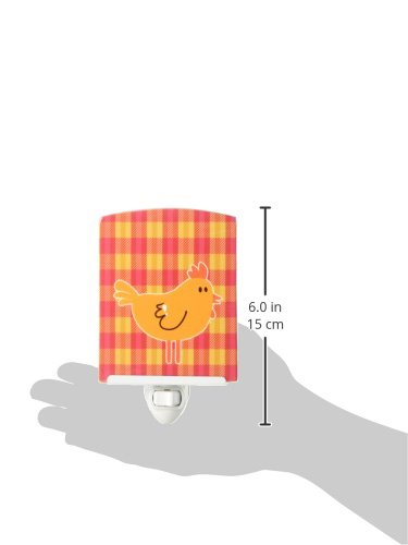 Caroline's Treasures BB7090CNL Chicken Hen on Gingham Ceramic Night Light Compact, UL-Certified, Ideal for Bedroom, Bathroom, Nursery, Hallway, Kitchen, 6x4x3, Multicolor