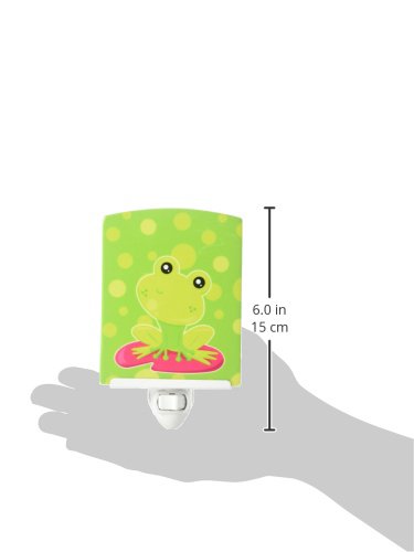 Caroline's Treasures BB7098CNL Frog on Lily Pad Green Polkadots Ceramic Night Light Compact, UL-Certified, Ideal for Bedroom, Bathroom, Nursery, Hallway, Kitchen, 6x4x3, Multicolor