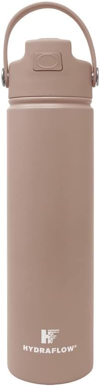 Hydraflow Hybrid - Triple Wall Vacuum Insulated Water Bottle with Flip Straw (25oz, Khaki) Stainless Steel Metal Thermos, Reusable Leak Proof BPA-FREE for Sports and Travel