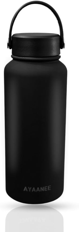 32 OZ Double Wall Stainless Steel Vacuum Bottle Insulated Water Bottles Outdoor Sports Bottle with Handle Lid, Spill-Proof, Hike, School, Hydration, Ivory, Black, Pale Green, Lavender (Black)