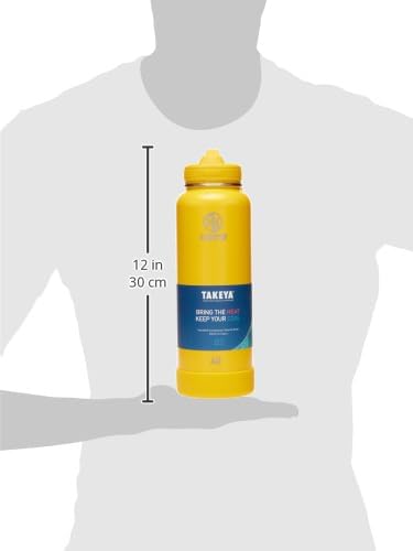 Takeya Actives 40 oz Vacuum Insulated Stainless Steel Water Bottle with Straw Lid, Premium Quality, Clementine