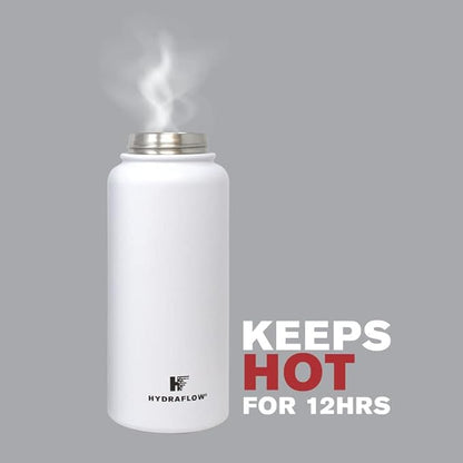 Hydraflow Hybrid - Triple Wall Vacuum Insulated Water Bottle with Flip Straw (34oz, Cocoa) Stainless Steel Metal Thermos, Reusable Leak Proof BPA-FREE for Sports and Travel