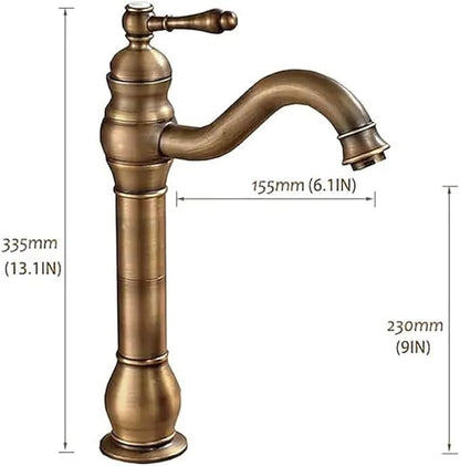 Antique Brass Single Handle Bathroom Sink Faucet, Faucet with Pop Up Drain Tall Spout Single Hole 360° Swivel Hot Cold Water Gold