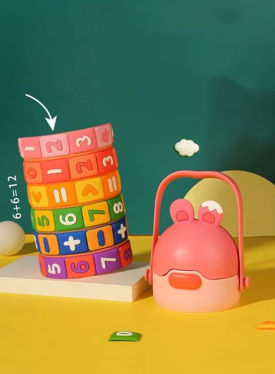 Numbers and Maths Symbols Design Kids' Water Bottle with Straw for School or Travel; 15oz (430ml) Stainless Steel water Bottle; Portable Handle with Detachable Buckle (Orange), CZMX-30031