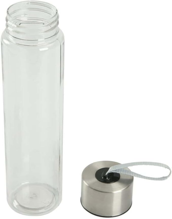 DipSip Water Bottle plastic 18 oz Stainless Steel Screw Cap Lid with Strap (Clear), 9