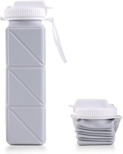 620ml Silicone Foldable Water Bottle with Straw Lid - Lightweight, Reusable, & Leakproof for Travel, Camping, Hiking, & Sports(GREY)