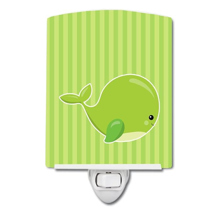 Caroline's Treasures BB8881CNL Nautical Whale Green Charlie Ceramic Night Light Compact, UL-Certified, Ideal for Bedroom, Bathroom, Nursery, Hallway, Kitchen, 6x4x3, Multicolor
