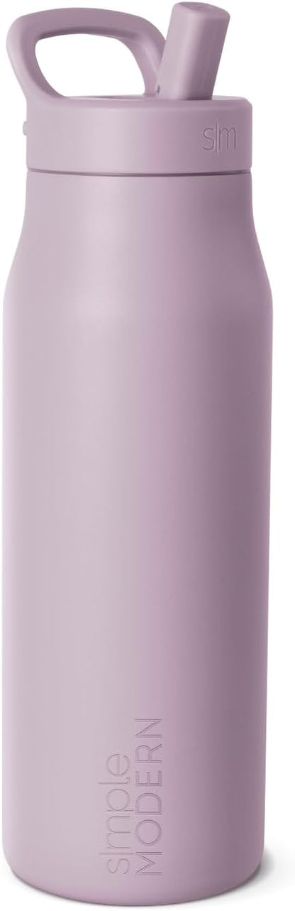 Simple Modern Water Bottle with Push Button Straw Lid | Ceramic-Lined Insulated Stainless Steel | Travel Water Bottles for Gym & Sports | Leak Proof | Mesa Signature Collection | 34oz, Lavender Mist
