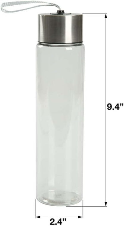 DipSip Water Bottle plastic 18 oz Stainless Steel Screw Cap Lid with Strap (Clear), 9